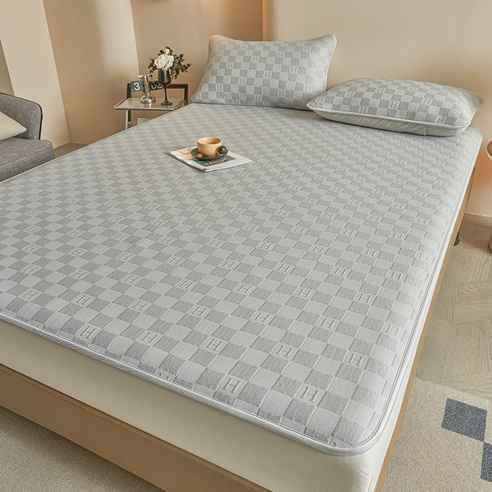 91家纺网 家纺一手货源 找家纺 柔品2025新款PE中分子凉感提花凉席系列 棋盘格-床席款