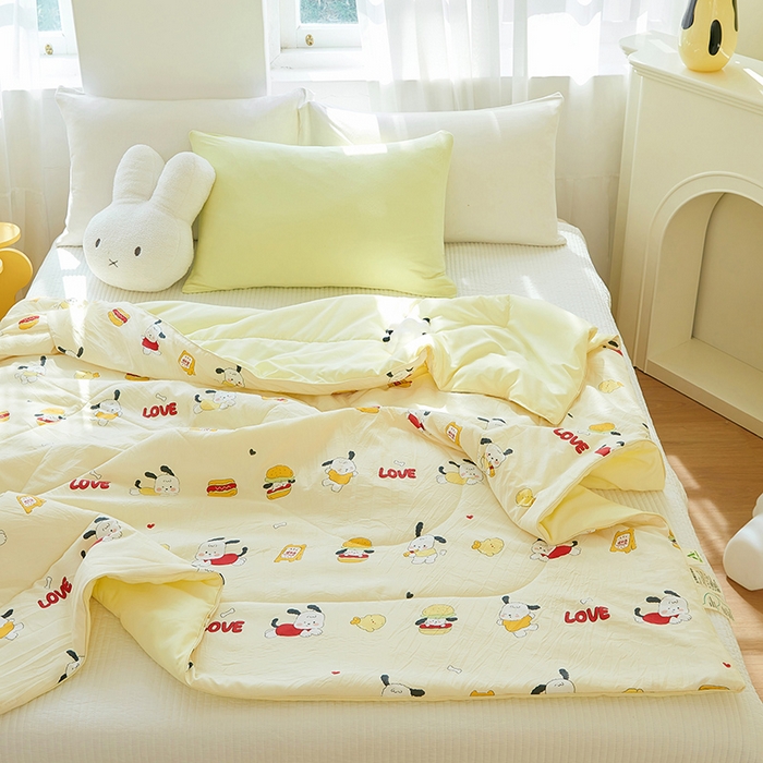 91家纺网 家纺一手货源 找家纺 梦恬佳 2025新款A类水洗皱皱棉夏凉被 汉堡小狗