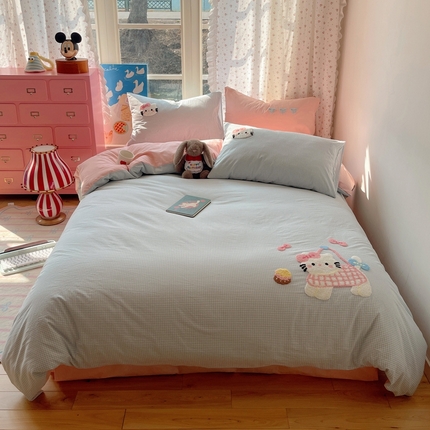 桃子家居2025新款A类纯棉色织水洗棉毛巾绣猫咪混搭奶油奶瓶元气猫咪 色织水洗棉-元气猫咪蓝粉