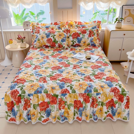 91家纺网 家纺一手货源 找家纺 （总）2025新款全棉夹棉床裙全棉床裙