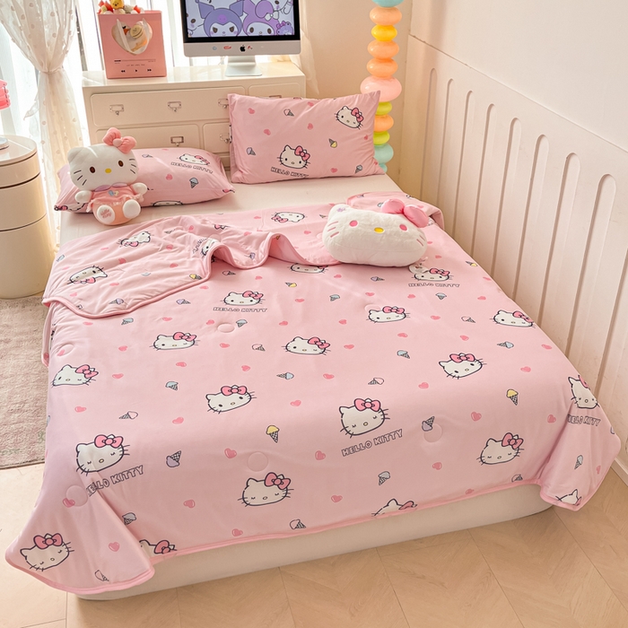 91家纺网 家纺一手货源 找家纺 暮思家居 2025新款正版授权三丽鸥A类牛奶针织棉夏被子被芯 针织棉-甜筒KT-粉