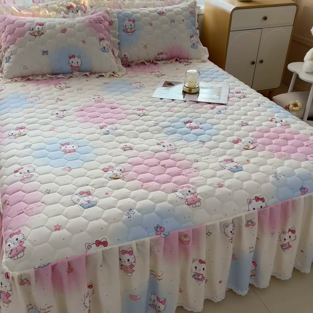 91家纺网 家纺一手货源 找家纺 2025新款全棉夹棉床裙 甜喵