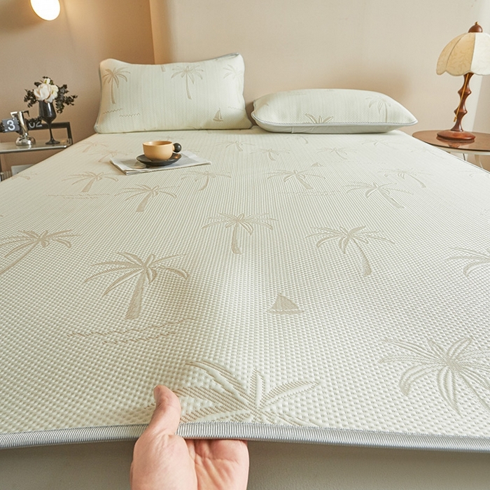 91家纺网 家纺一手货源 找家纺 柔品2025新款PE中分子凉感提花凉席系列 椰林-床席款