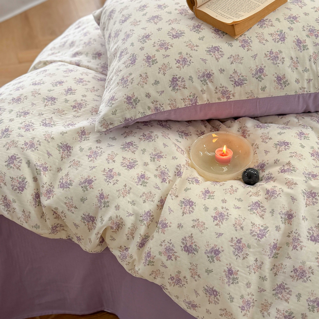 91家纺网 家纺一手货源 找家纺 时年家纺 2025春夏新款全棉纯棉有氧双层纱四件套-碎花系列 南风知意