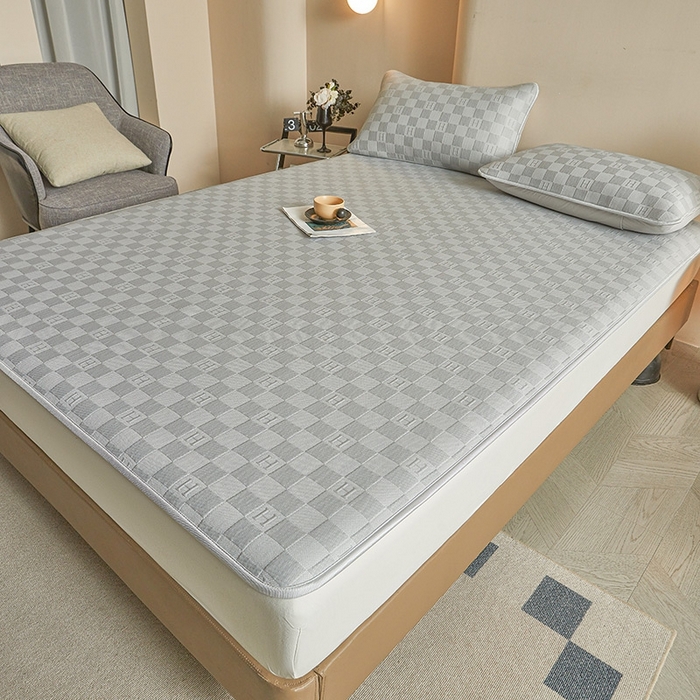 91家纺网 家纺一手货源 找家纺 柔品2025新款PE中分子凉感提花凉席系列 棋盘格-床席款