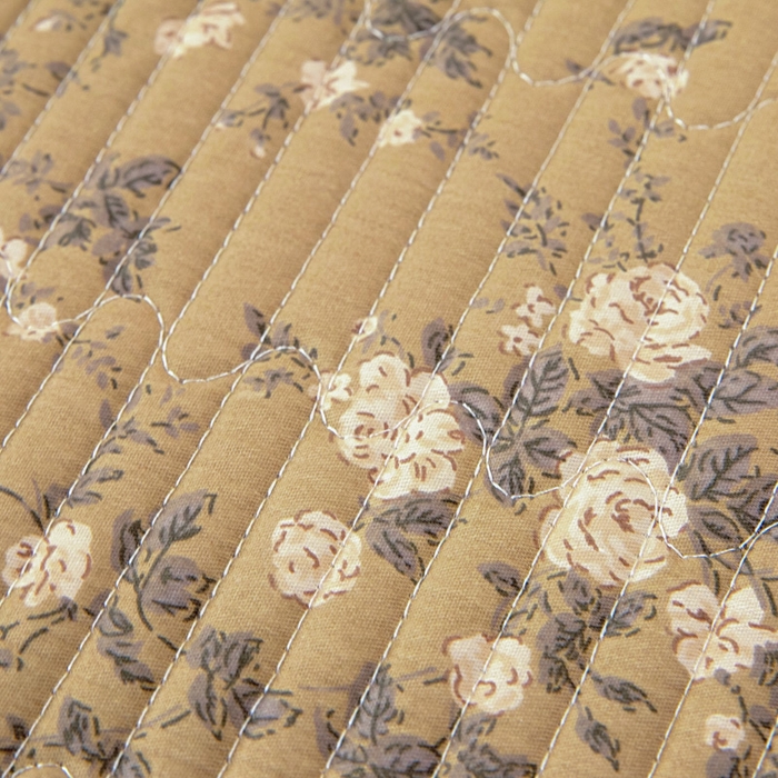 91家纺网 家纺一手货源 找家纺 情煊家纺 2025新款双面全棉夹棉床盖三件套 茶野