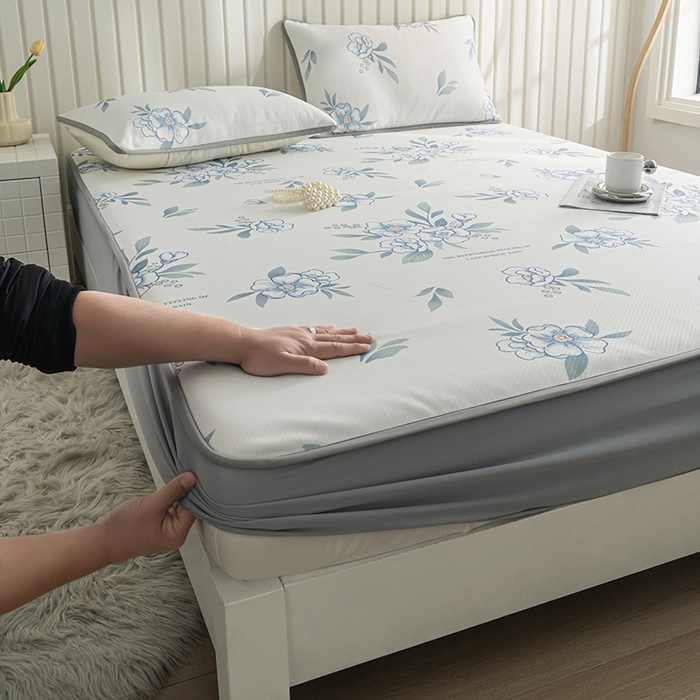 91家纺网 家纺一手货源 找家纺 卢赛尔 2025新款凉感丝提花凉席床笠款 清雅