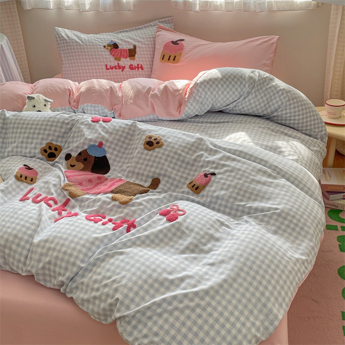 91家纺网 家纺一手货源 找家纺 星座家纺 2025新款水洗棉毛巾绣四件套 哈哈狗