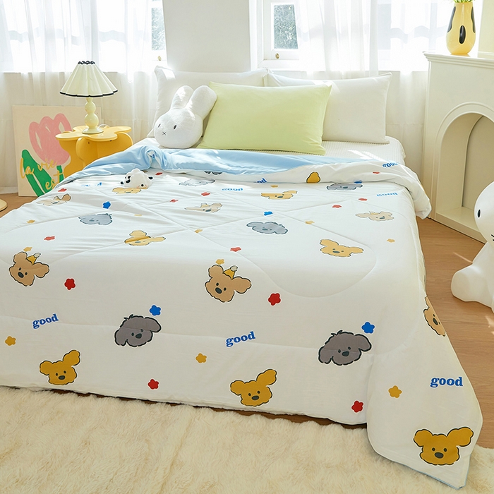 91家纺网 家纺一手货源 找家纺 梦恬佳 2025新款A类水洗皱皱棉夏凉被 快乐小狗