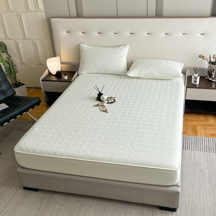 91家纺网 家纺一手货源 找家纺 梵克保罗 2025新款凉感丝床笠饼干系列凉席枕套 白色