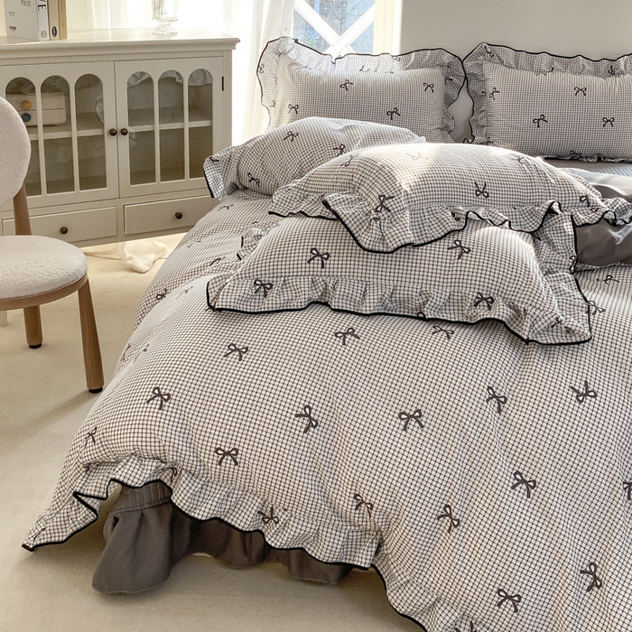 91家纺网 家纺一手货源 找家纺 仟网汇 2025新款赫本针织双层纱床盖四件套 小香风