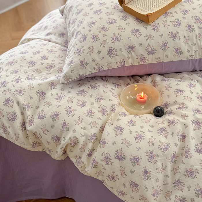 91家纺网 家纺一手货源 找家纺 时年家纺 2025新款全棉有氧双层纱四件套-碎花系列 南风知意