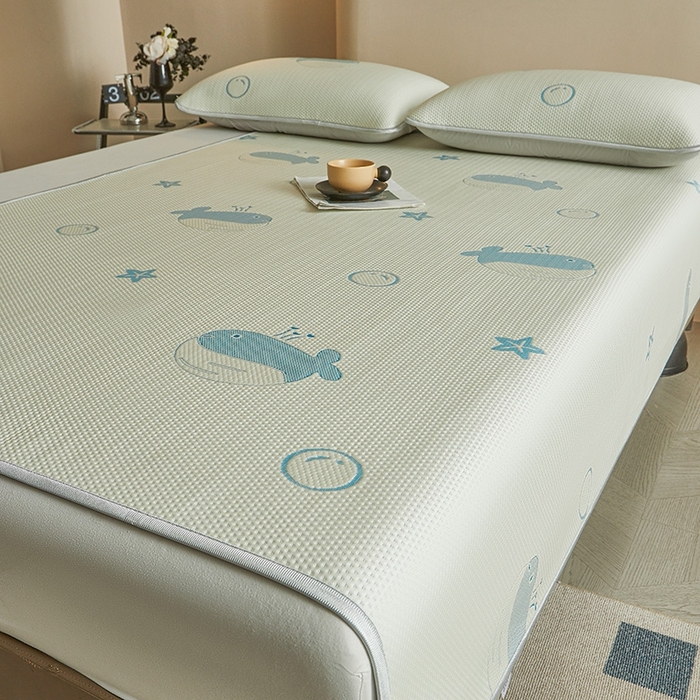 91家纺网 家纺一手货源 找家纺 柔品2025新款PE中分子凉感提花凉席系列 蓝鲸 奶绿-床席款