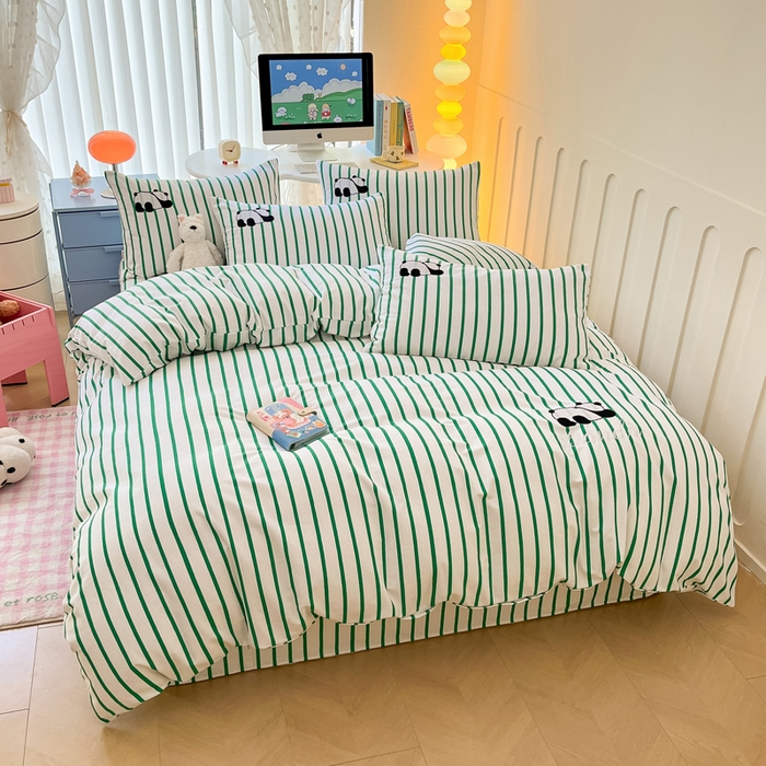 91家纺网 家纺一手货源 找家纺 雅居纺家纺 2025新款全棉老粗布绣花四件套单被套 萌仔熊猫