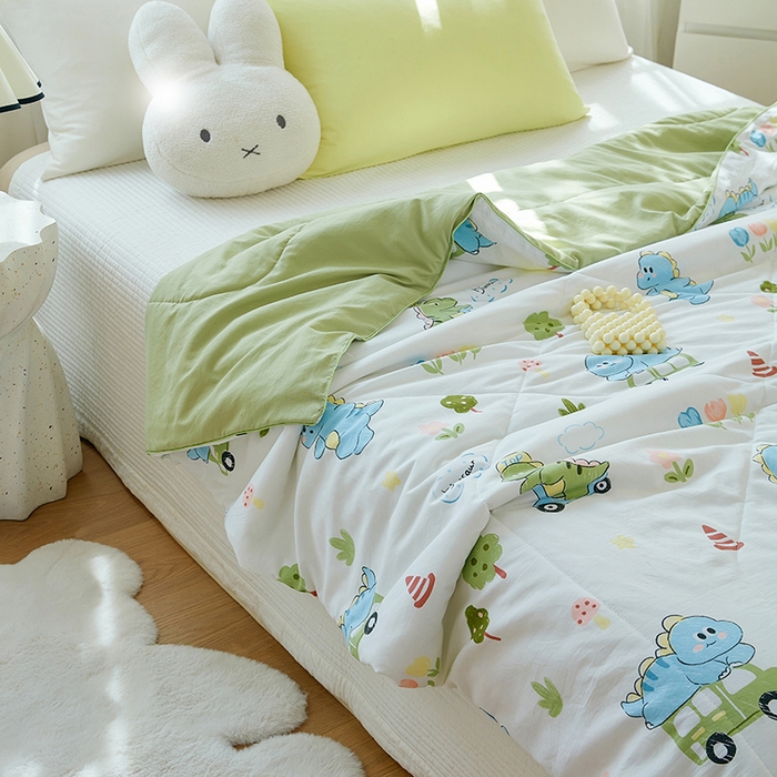 91家纺网 家纺一手货源 找家纺 梦恬佳 2025新款A类水洗皱皱棉夏凉被 恐龙乐园