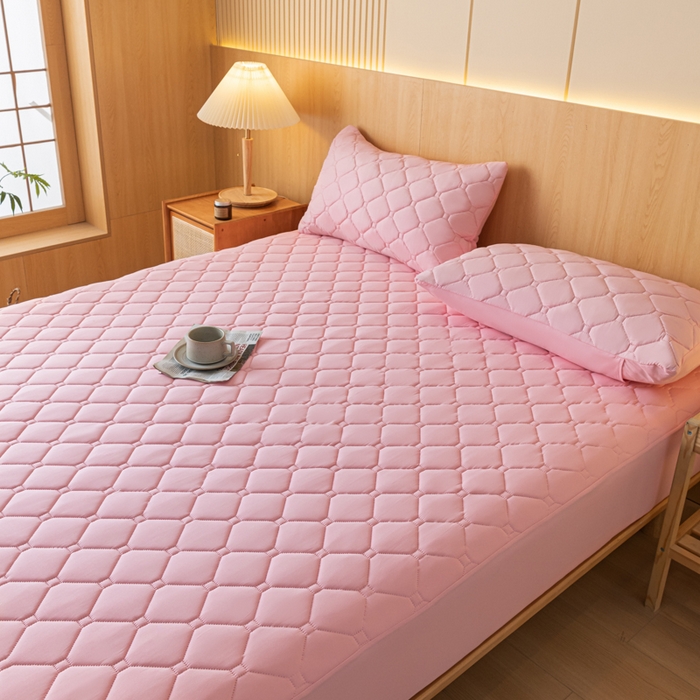 91家纺网 家纺一手货源 找家纺 梵克保罗 2025新款纯色加棉防水大豆纤维床笠 藕粉