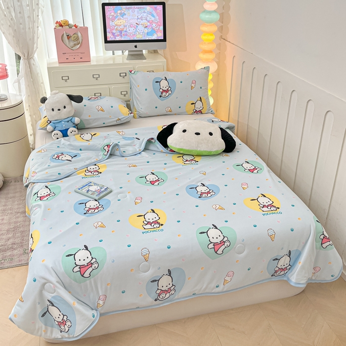 91家纺网 家纺一手货源 找家纺 暮思家居 2025新款正版授权三丽鸥A类牛奶针织棉夏被子被芯 针织棉-开心帕恰狗