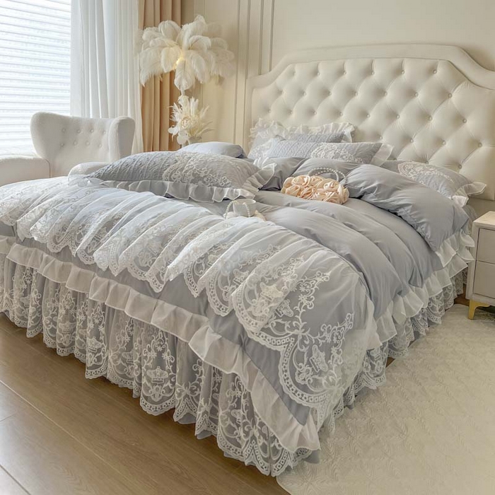 91家纺网 家纺一手货源 找家纺 恋尚 2025新款木凉淳浪漫蕾丝床裙三件套-米朵 米朵-浅灰