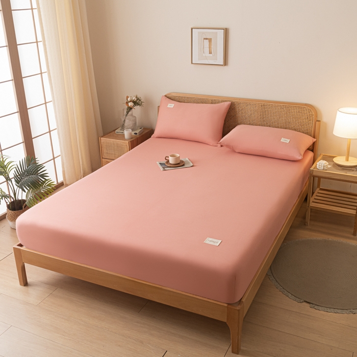 91家纺网 家纺一手货源 找家纺 梵克保罗 2025新款亲肤舒适全棉13372喷气纯色单枕套 香妃粉