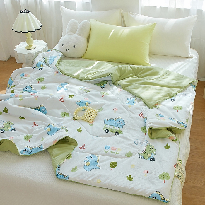 91家纺网 家纺一手货源 找家纺 梦恬佳 2025新款A类水洗皱皱棉夏凉被 恐龙乐园