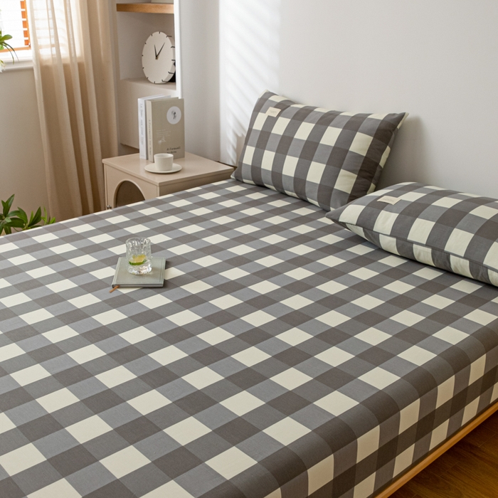 91家纺网 家纺一手货源 找家纺 梵克保罗 2025新款亲肤舒适全棉印花系列床笠 灰格调