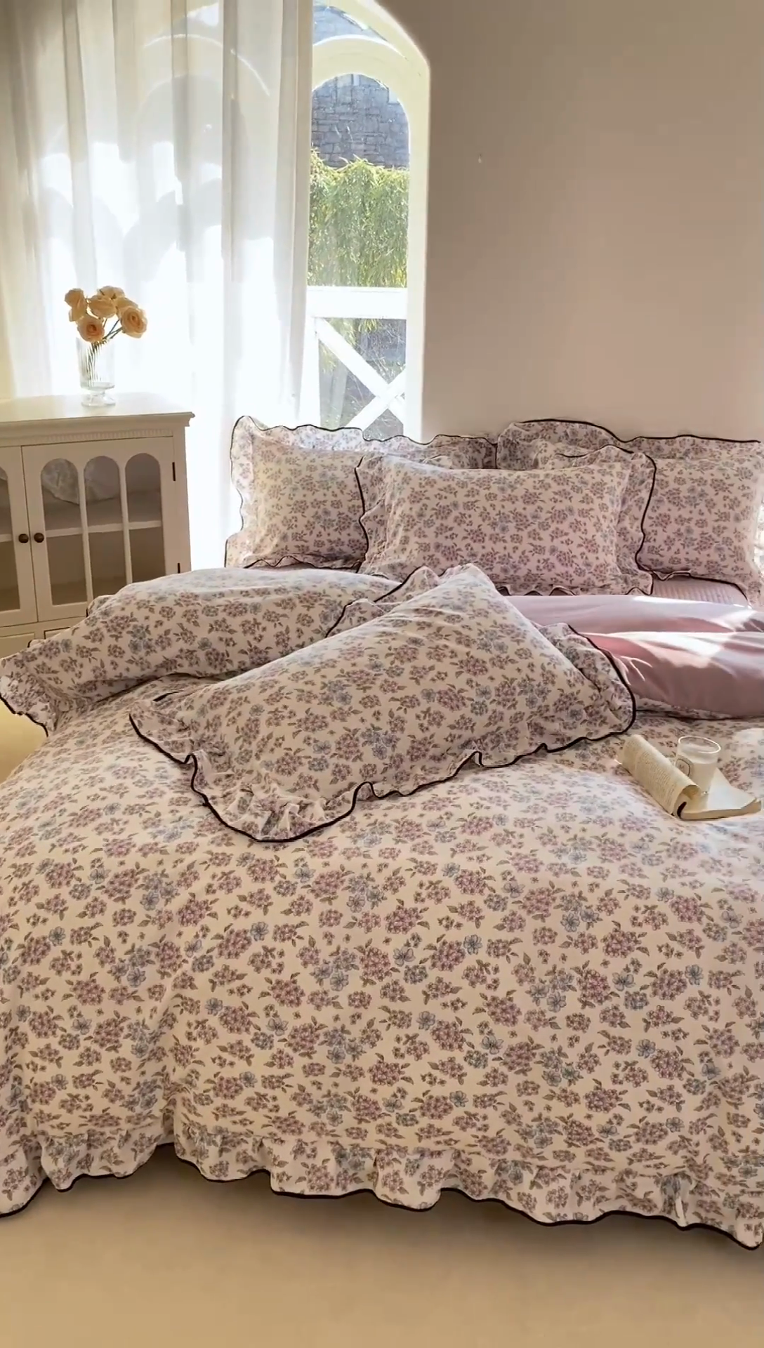 91家纺网 家纺一手货源 找家纺 仟网汇 2025新款赫本针织双层纱床盖四件套 绮梦