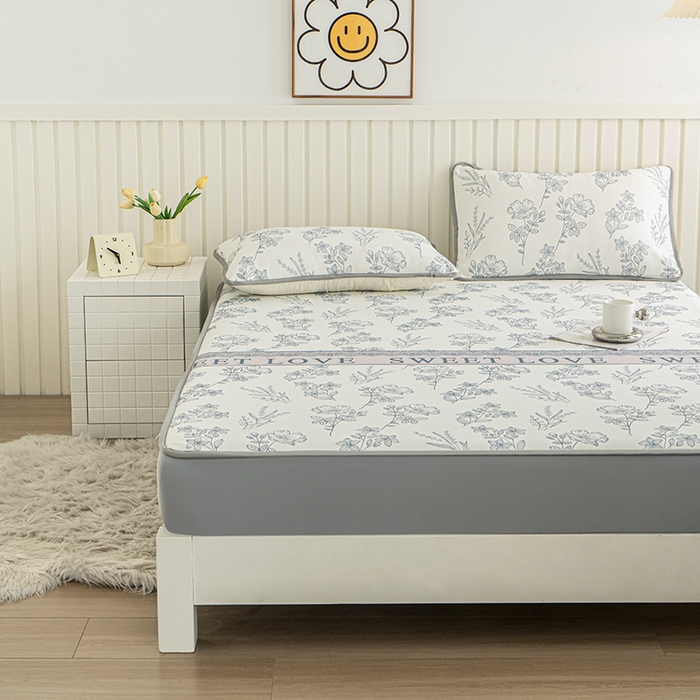 91家纺网 家纺一手货源 找家纺 卢赛尔 2025新款凉感丝提花凉席床笠款 格雾