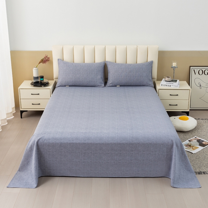 91家纺网 家纺一手货源 找家纺 2025新款老粗布床单老粗布凉席三件套系列-床单 浅灰