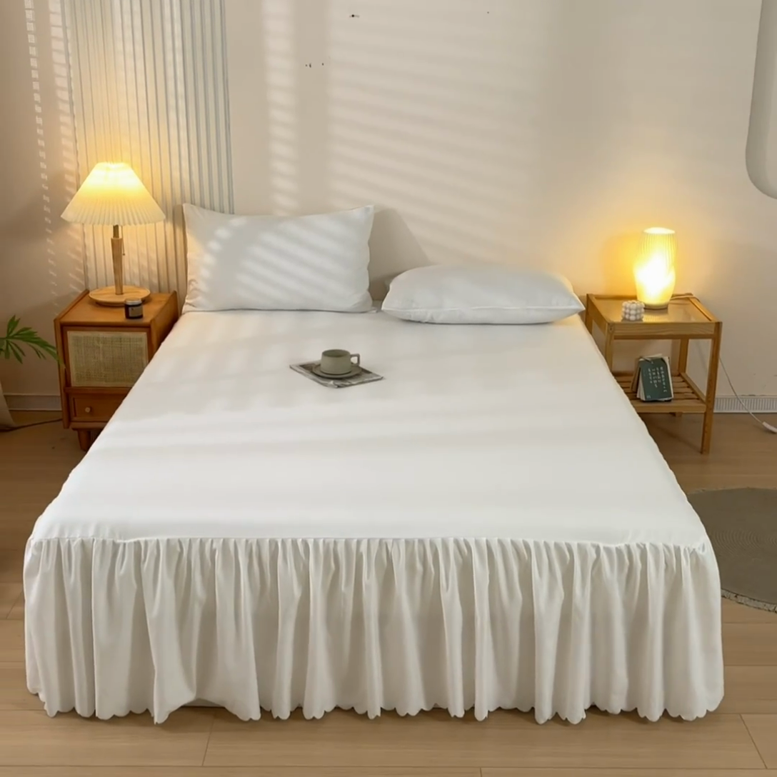 91家纺网 家纺一手货源 找家纺 梵克保罗 2025新款亲肤磨毛舒适柔软纯色Q系列床裙 Q-纯白