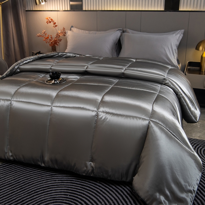 91家纺网 家纺一手货源 找家纺 畅销被业 2025新款仿真丝四季被 仿真丝-高级灰色