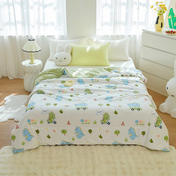 91家纺网 家纺一手货源 找家纺 梦恬佳 2025新款A类水洗皱皱棉夏凉被 恐龙乐园