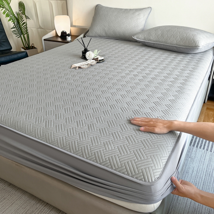 91家纺网 家纺一手货源 找家纺 梵克保罗 2025新款凉感丝床笠饼干系列凉席枕套 灰色