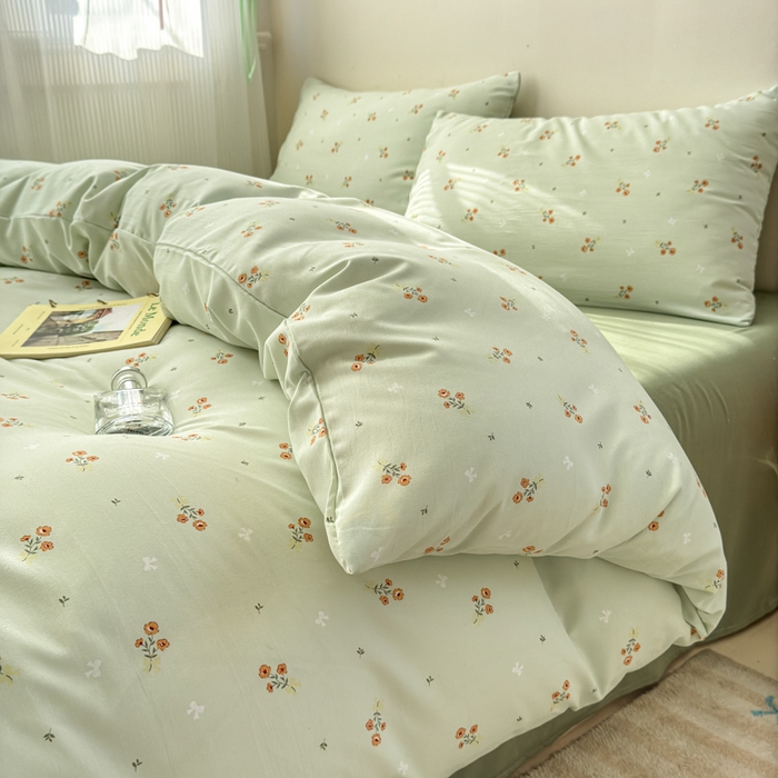 91家纺网 家纺一手货源 找家纺 冕悠家纺 2025新款热款A类高克重针织双层纱四件套系列 （提供买家秀） 清新奶绿