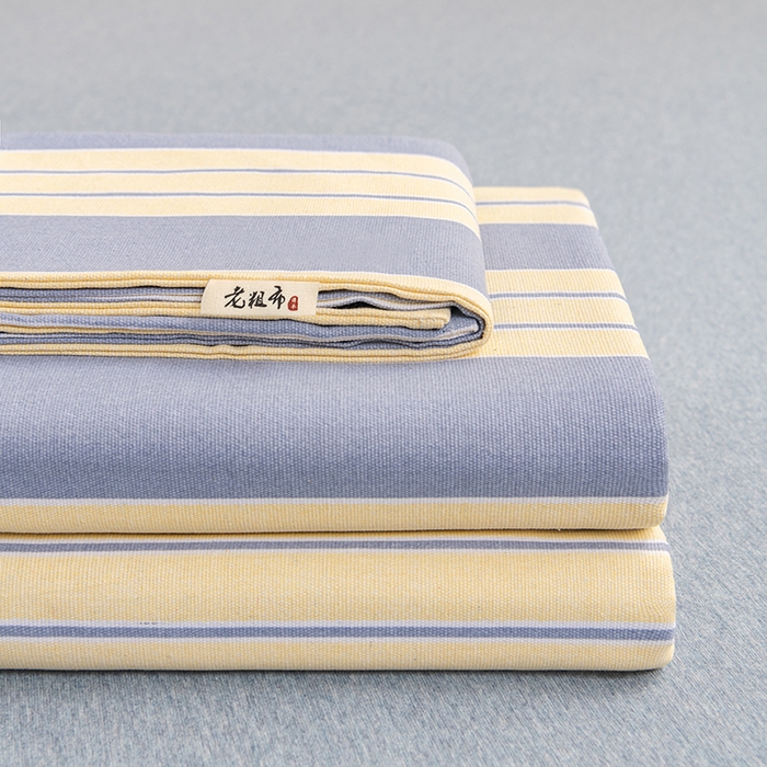 91家纺网 家纺一手货源 找家纺 2025新款老粗布床单老粗布凉席三件套系列-床单 暖光-黄