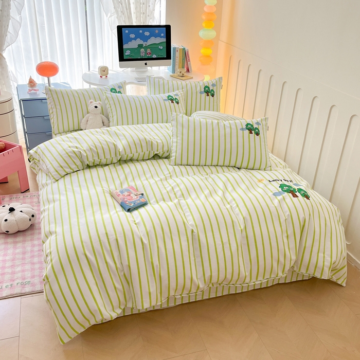 91家纺网 家纺一手货源 找家纺 雅居纺家纺 2025新款全棉老粗布绣花四件套单被套 发财树