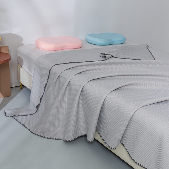 91家纺网 家纺一手货源 找家纺 柏薇2025新款A类华夫格400g凉感丝盖毯多功能双面用凉感夏凉被 双面纯凉感-星空灰