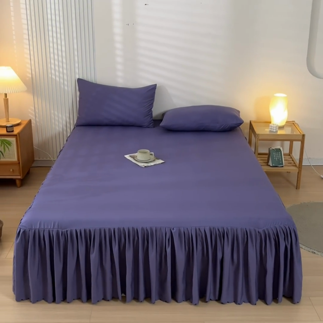 91家纺网 家纺一手货源 找家纺 梵克保罗 2025新款亲肤磨毛舒适柔软纯色Q系列床裙 Q-莫奈紫