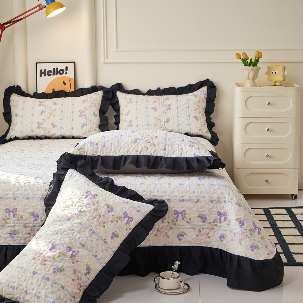 91家纺网 家纺一手货源 找家纺 蝶帕家纺 2025新款法式赫本风韩版花边水洗棉床盖四件套 氧气周末