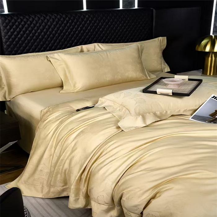 91家纺网 家纺一手货源 找家纺 优品阁 2024新款长绒棉贡缎提花--欧式轻奢提花系列叶叶情深-奶油米