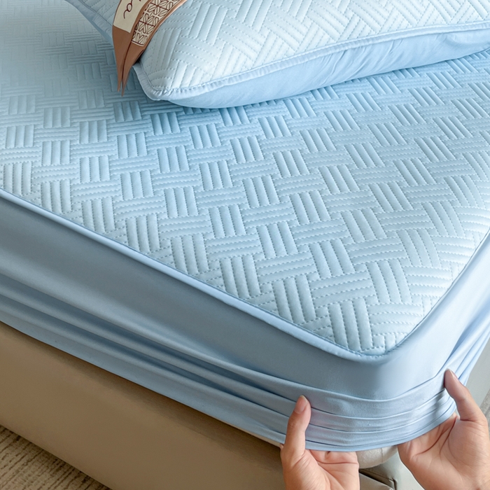 91家纺网 家纺一手货源 找家纺 梵克保罗 2025新款凉感丝床笠凉席三件套--饼干系列 天蓝