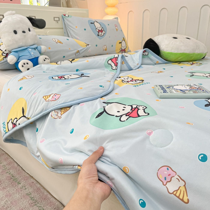 91家纺网 家纺一手货源 找家纺 暮思家居 2025新款正版授权三丽鸥A类牛奶针织棉夏被子被芯 针织棉-开心帕恰狗