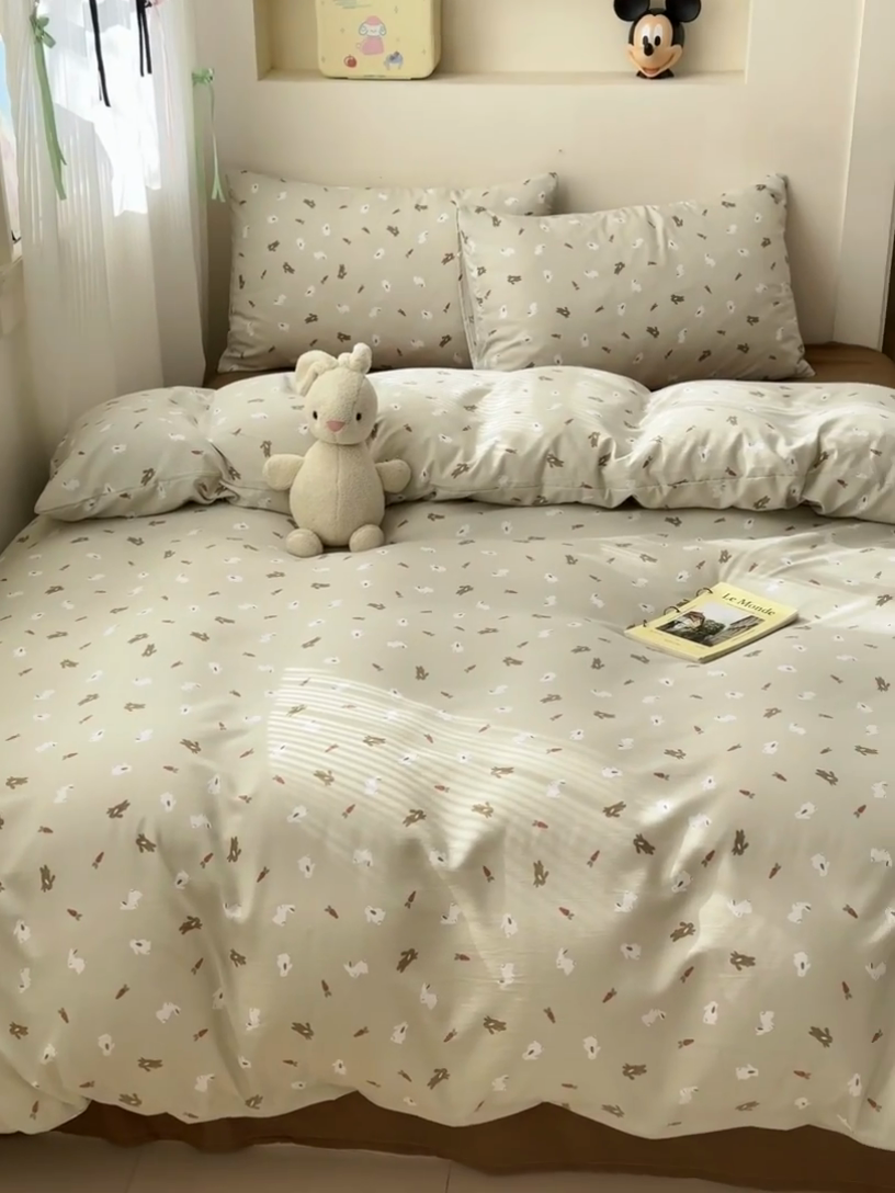 91家纺网 家纺一手货源 找家纺 冕悠家纺 2025新款热款A类高克重针织双层纱四件套系列 （提供买家秀） 萝卜兔