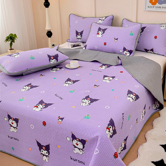 91家纺网 家纺一手货源 找家纺 情煊家纺 2025新款双面全棉夹棉床盖三件套 库洛米