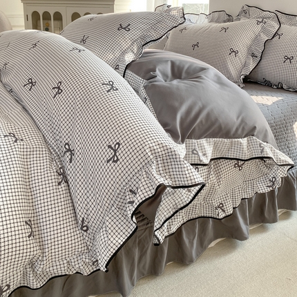 91家纺网 家纺一手货源 找家纺 （总）仟网汇 2025新款赫本针织双层纱床盖四件套