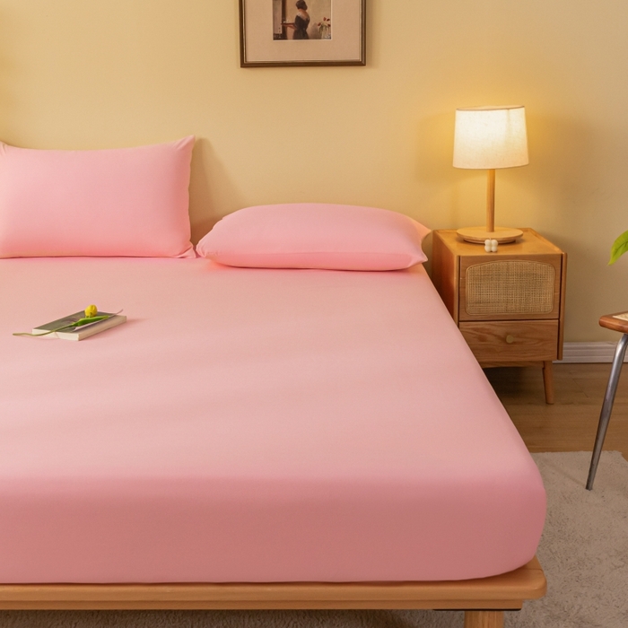 91家纺网 家纺一手货源 找家纺 梵克保罗 2025新款简约纯色亲肤磨毛床笠 淡粉