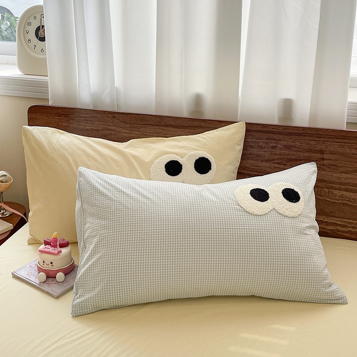 91家纺网 家纺一手货源 找家纺 桃心家居 2025新款云柔水洗棉毛巾绣大豆单夏被夏被四件套 水洗棉-大眼睛夏被小蓝格奶黄