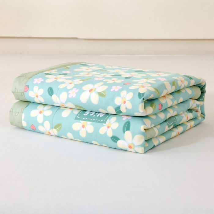 91家纺网 家纺一手货源 找家纺 （自己工厂 有网销大热款 网销帮推可合作优惠）2025新款全棉夏被空调被夏凉被纯棉夏季儿童棉花薄被子 花满城-绿
