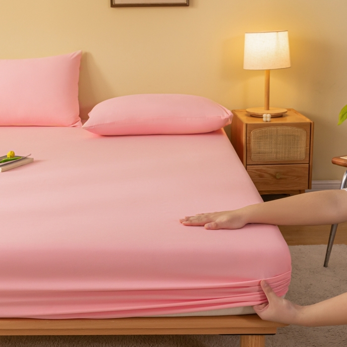 91家纺网 家纺一手货源 找家纺 梵克保罗 2025新款简约纯色亲肤磨毛床笠 淡粉