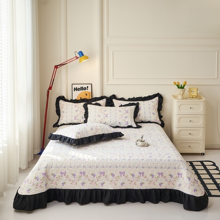 蝶帕家纺 2025新款法式赫本风韩版花边水洗棉床盖四件套 氧气周末