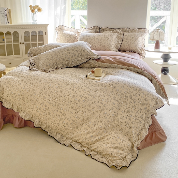 91家纺网 家纺一手货源 找家纺 仟网汇 2025新款赫本针织双层纱床盖四件套 花满楼